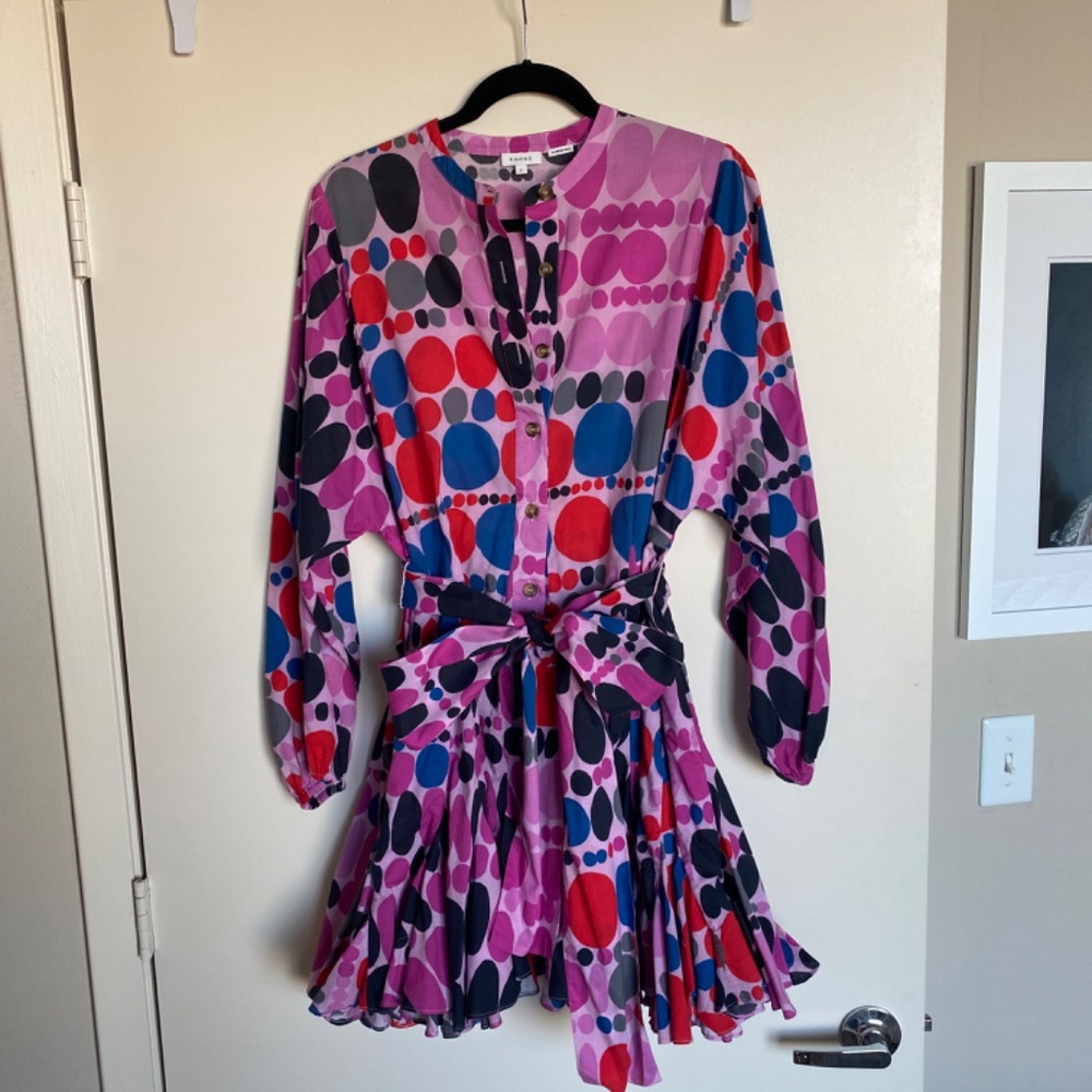 Rhode Emma Dress In Purple Dots Multicolor Geometric Print Long Sleeve Dress - Picture 5 of 7